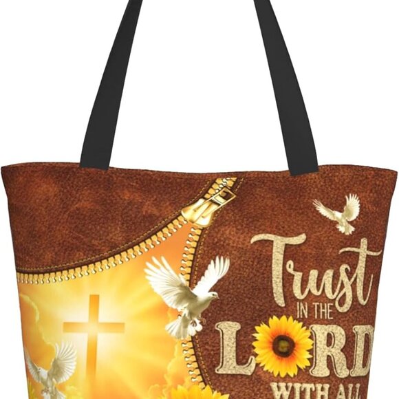 Religious Tote Bag Polyester Large Capacity Faith Gift for Women - Picture 1 of 7